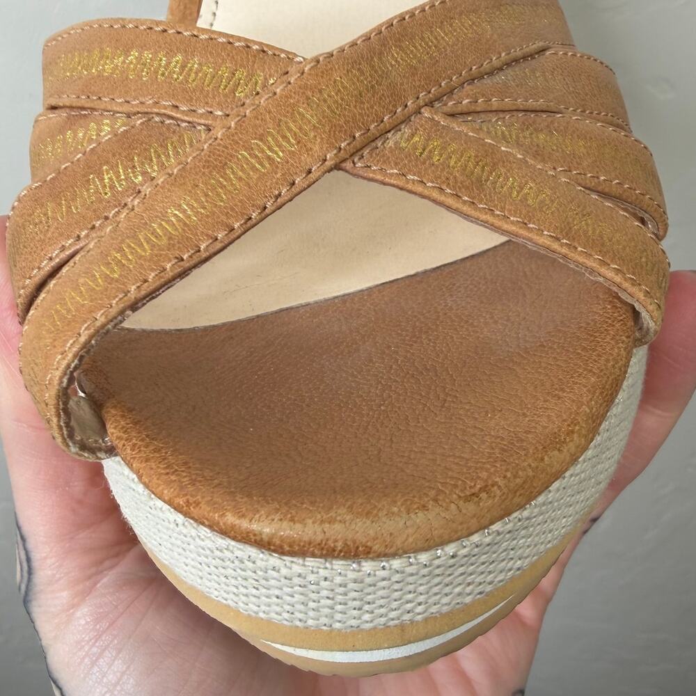 COACH Caroline Tan Leather Beach Embroidered Motifs Wedge Platform Sandals - Picture 16 of 16